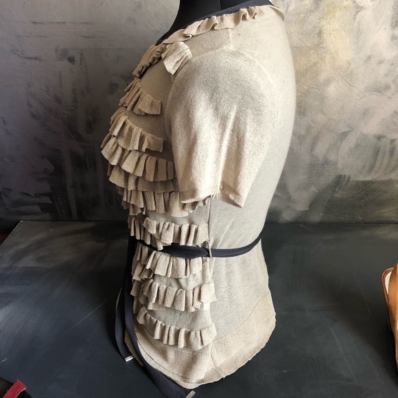 Les Copains ruffle knit top in tan beige- m - Picture 3 of 7